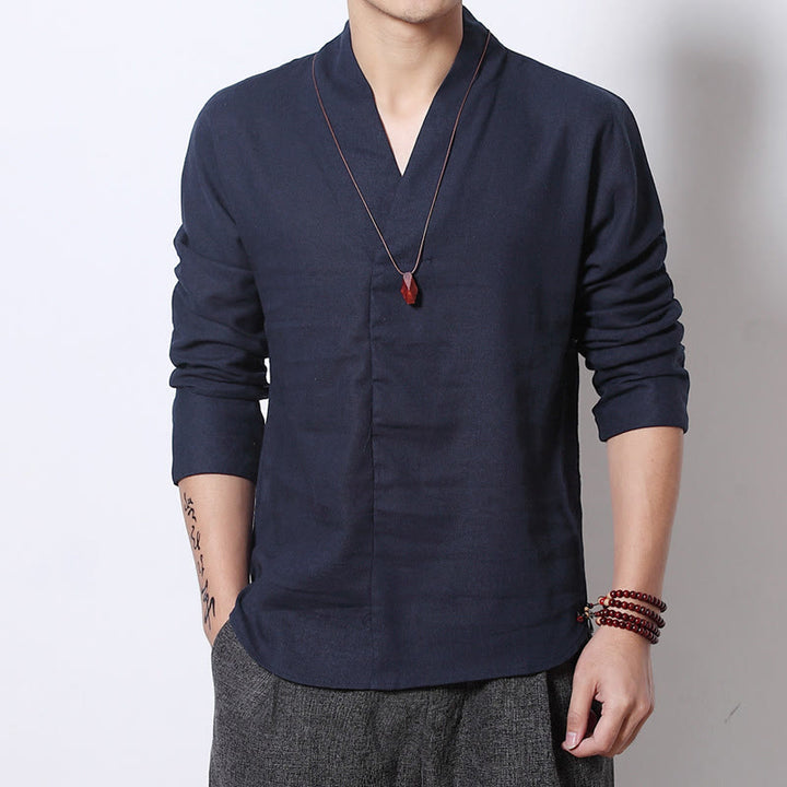 Buddha Stones Casual overhemd met V-hals en Lange mouw voor heren - Staalblauw - US/UK/AU44, EU54 (5XL) - image 6