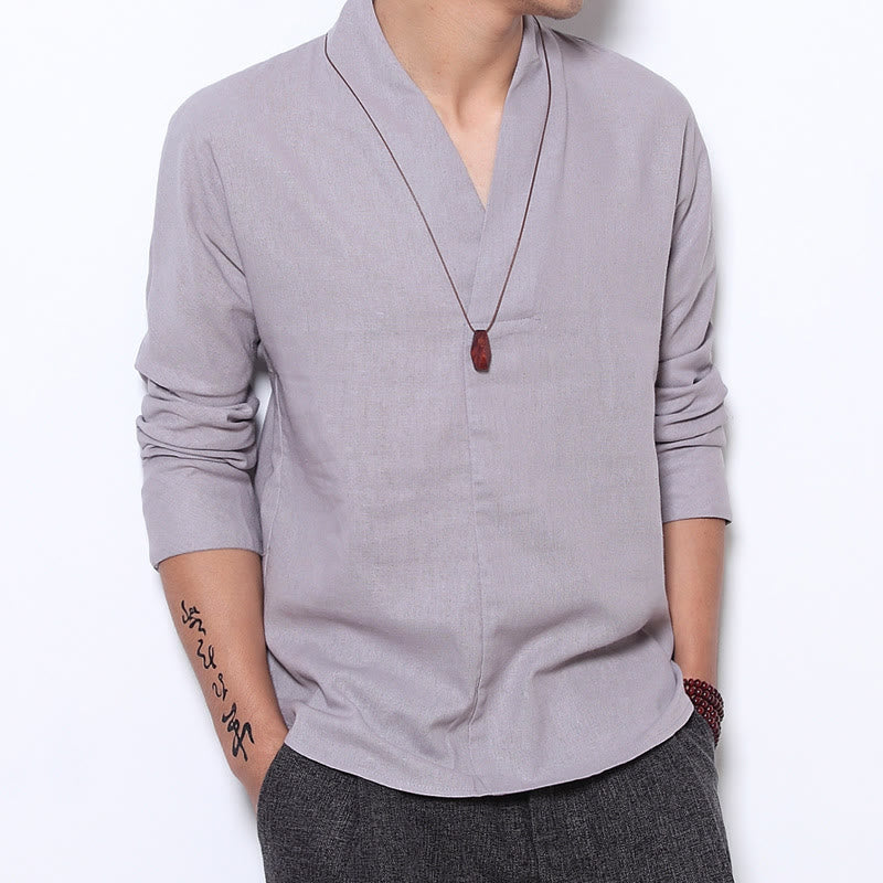 Buddha Stones Casual overhemd met V-hals en Lange mouw voor heren - Gainsboro - US/UK/AU44, EU54 (5XL) - image 0