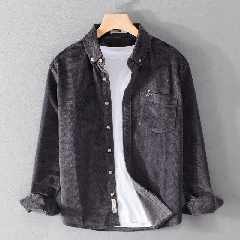 Buddha Stones Casual corduroy herenjas met Lange mouw, effen kleur, van dik katoen en met Zakken. - Donkergrijs - US/UK/AU44, EU54 (4XL) - image 0