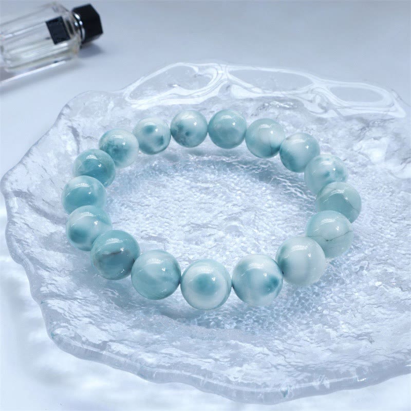 Buddha Stones Armband van natuurlijke larimar voor wijsheid en zelfvertrouwen - Cijfer A - 14mm(Polsomtrek 14-16 cm) - image 0