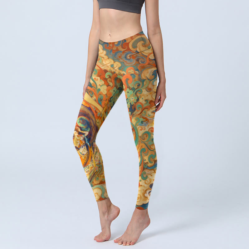 Buddha Stones Prachtige gymlegging met feeënwolkenprint voor dames, perfect voor de sportschool of als yogabroek. - Goud - US18, UK/AU22, EU50 (4XL) - image 0