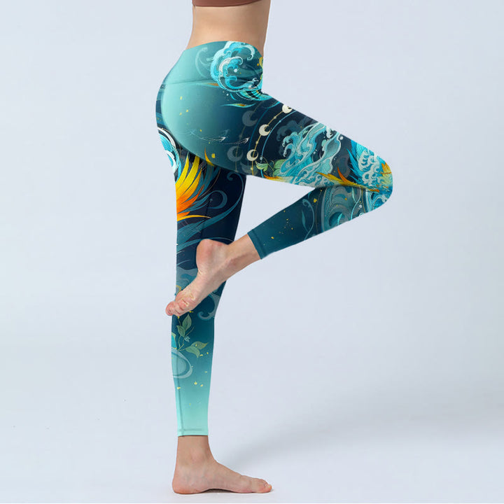 Buddha Stones Dromerige, levendige Phoenix-wolkenprint sportlegging voor dames, yogabroek - image 3