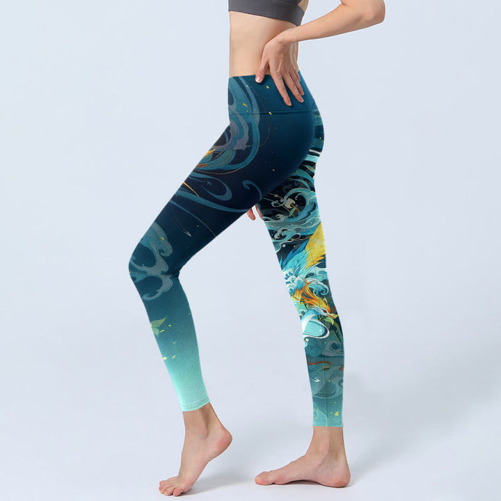 Buddha Stones Dromerige, levendige Phoenix-wolkenprint sportlegging voor dames, yogabroek - image 2