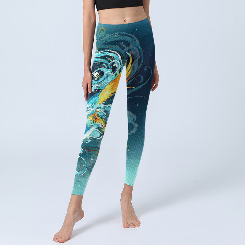 Buddha Stones Dromerige, levendige Phoenix-wolkenprint sportlegging voor dames, yogabroek - image 5