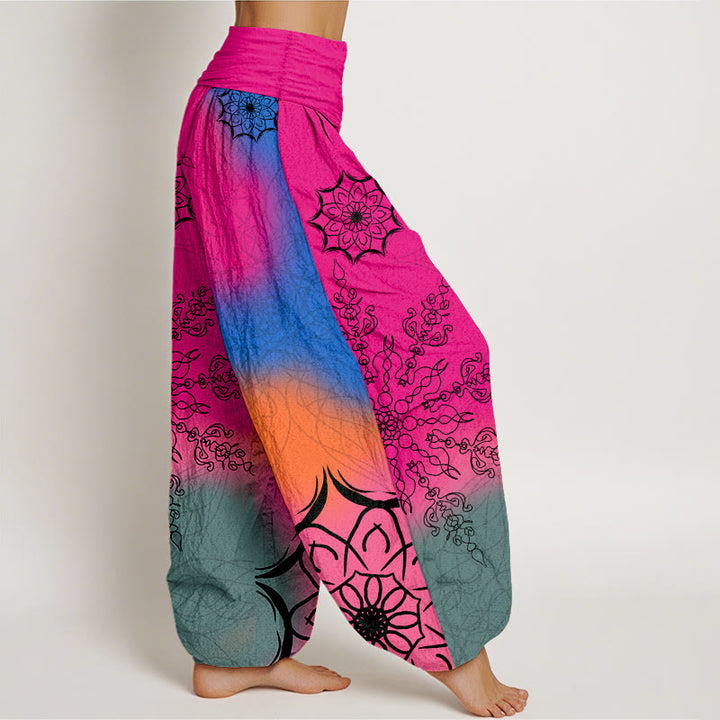 Buddha Stones Dames harembroek met elastische Taille en felgekleurd mandala-patroon van katoen - image 2