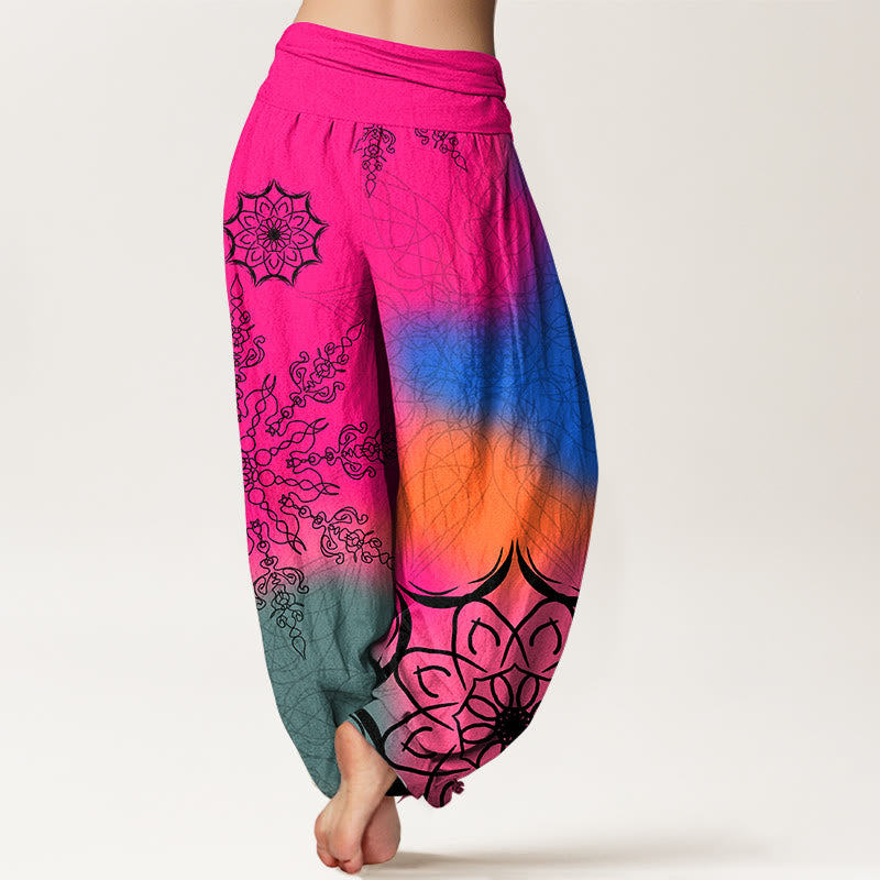 Buddha Stones Dames harembroek met elastische Taille en felgekleurd mandala-patroon van katoen - image 1