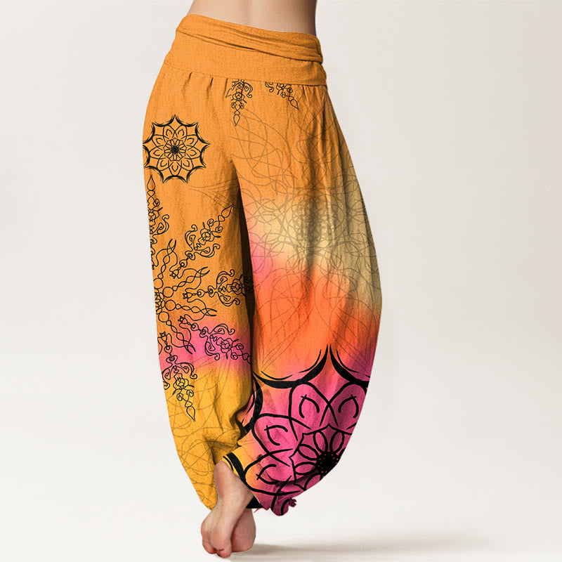 Buddha Stones Dames harembroek met elastische Taille en felgekleurd mandala-patroon van katoen - image 6