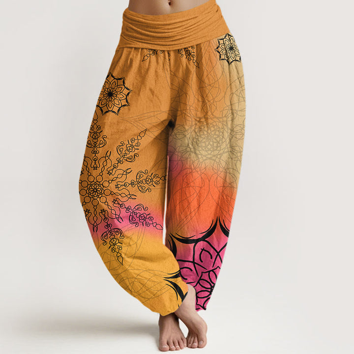 Buddha Stones Dames harembroek met elastische Taille en felgekleurd mandala-patroon van katoen - Guldenroede - US16, UK/AU20, EU48 (3XL) - image 5