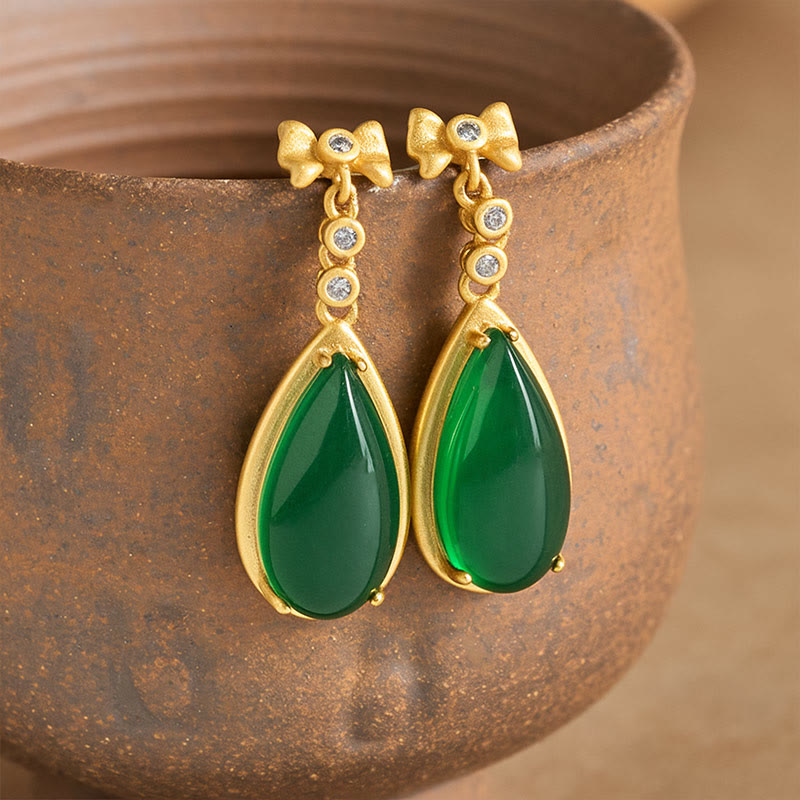 Buddha Stones Oorbellen met waterdruppeldesign, groene jaspis, koperverguld en verguld, in balansmodel. - Groene jaspis (Maat: 10*30 mm) - image 0
