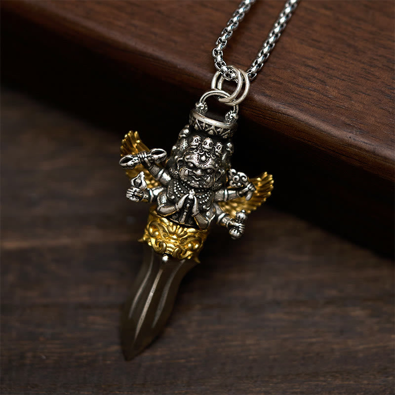 Buddha Stones Tibetaanse Vajra-hanger met drie hoofden en zes armen, van koper, Ketting voor helende en spirituele kracht. - image 1