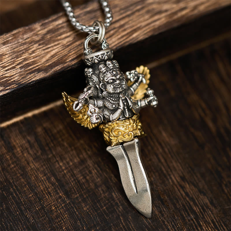 Buddha Stones Tibetaanse Vajra-hanger met drie hoofden en zes armen, van koper, Ketting voor helende en spirituele kracht. - Vajra - image 0
