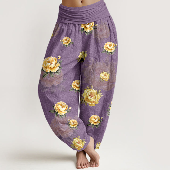Buddha Stones Harembroek voor dames met elastische Taille en delicate katoenen pioenrozenprint - Middelgrote orchidee - US16, UK/AU20, EU48 (3XL) - image 8