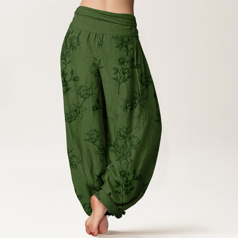 Buddha Stones Katoenen damesharembroek met eenvoudig bloemknopmotief en Taille taille - image 1