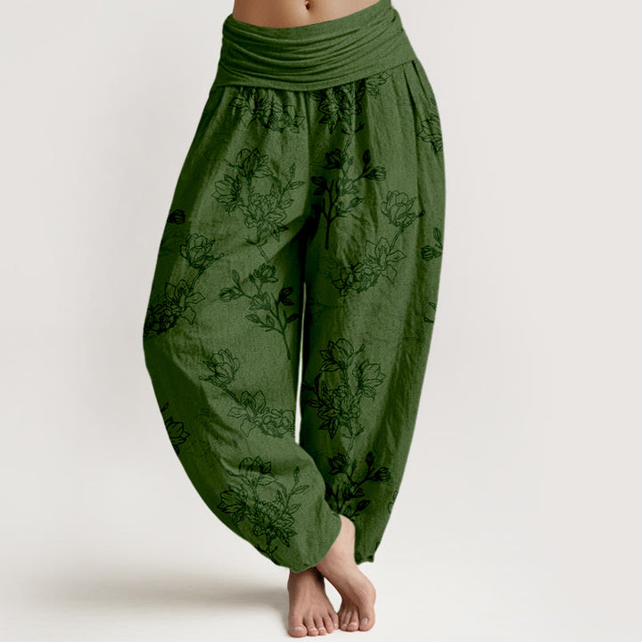 Buddha Stones Katoenen damesharembroek met eenvoudig bloemknopmotief en Taille taille - Donkergroen - US16, UK/AU20, EU48 (3XL) - image 0