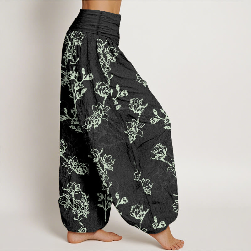 Buddha Stones Katoenen damesharembroek met eenvoudig bloemknopmotief en Taille taille - image 7