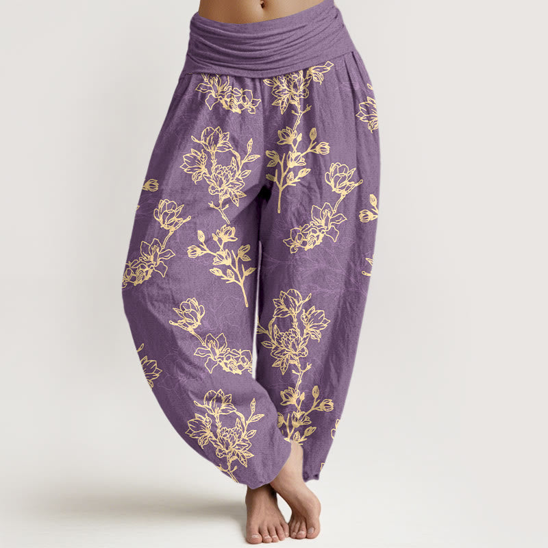 Buddha Stones Katoenen damesharembroek met eenvoudig bloemknopmotief en Taille taille - Middelpaars - US16, UK/AU20, EU48 (3XL) - image 8