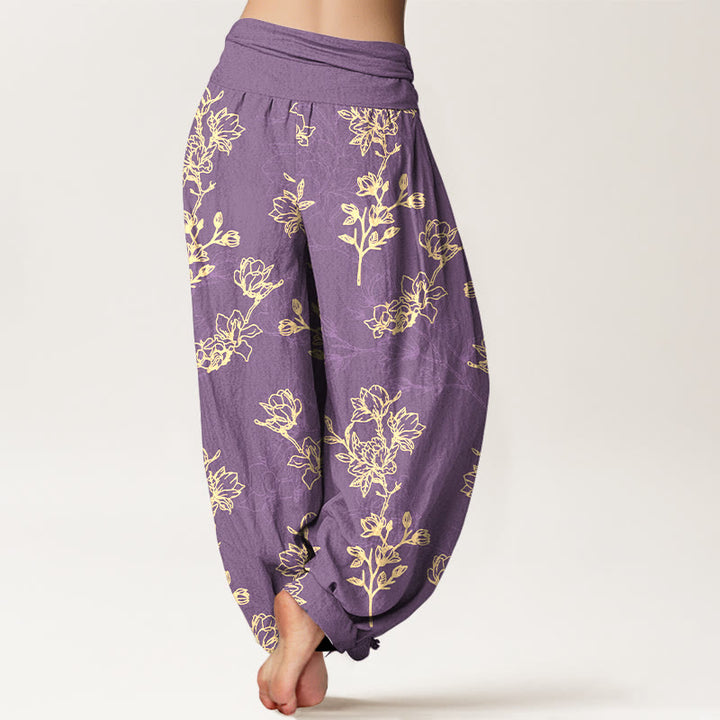 Buddha Stones Katoenen damesharembroek met eenvoudig bloemknopmotief en Taille taille - image 9