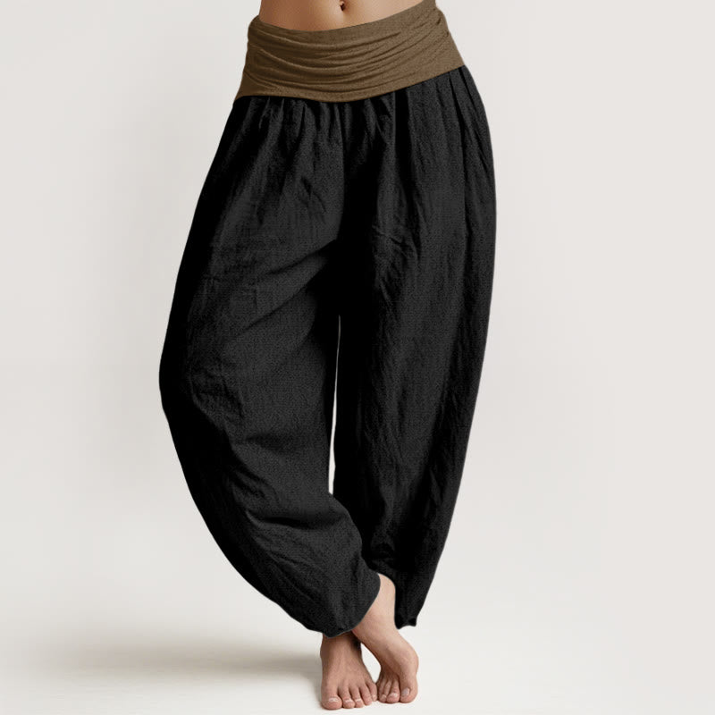Buddha Stones Katoenen harembroek voor dames met elastische Taille , effen kleur, zwart, groen en beige. - Zwart - US16, UK/AU20, EU48 (3XL) - image 0