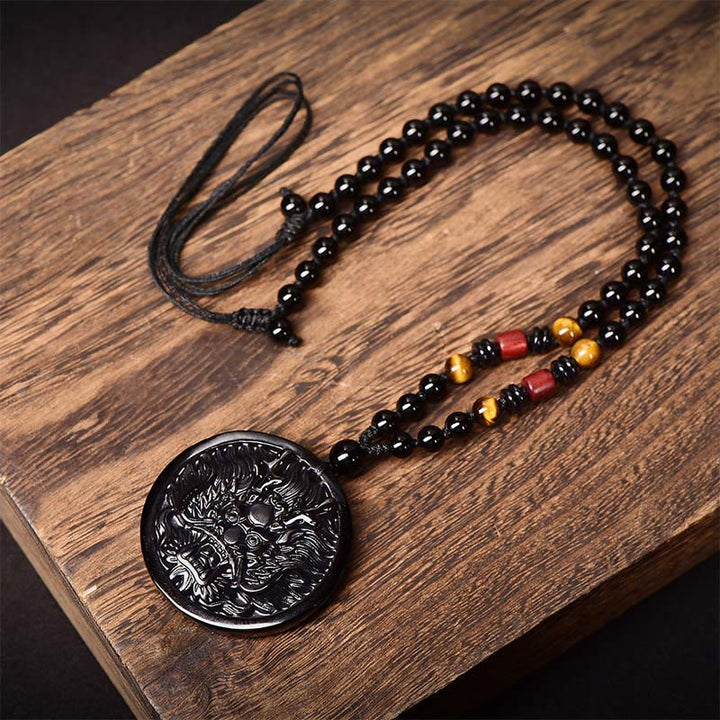 Buddha Stones Ketting van een draak, zwarte obsidiaan, die transformatie en vervulling symboliseert. - image 1