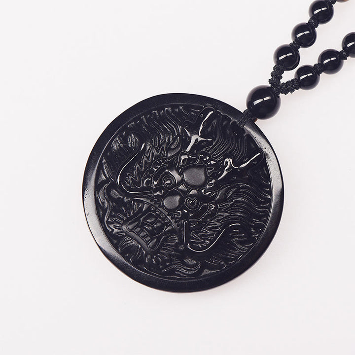 Buddha Stones Ketting van een draak, zwarte obsidiaan, die transformatie en vervulling symboliseert. - image 4