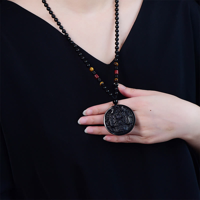 Buddha Stones Ketting van een draak, zwarte obsidiaan, die transformatie en vervulling symboliseert. - image 2