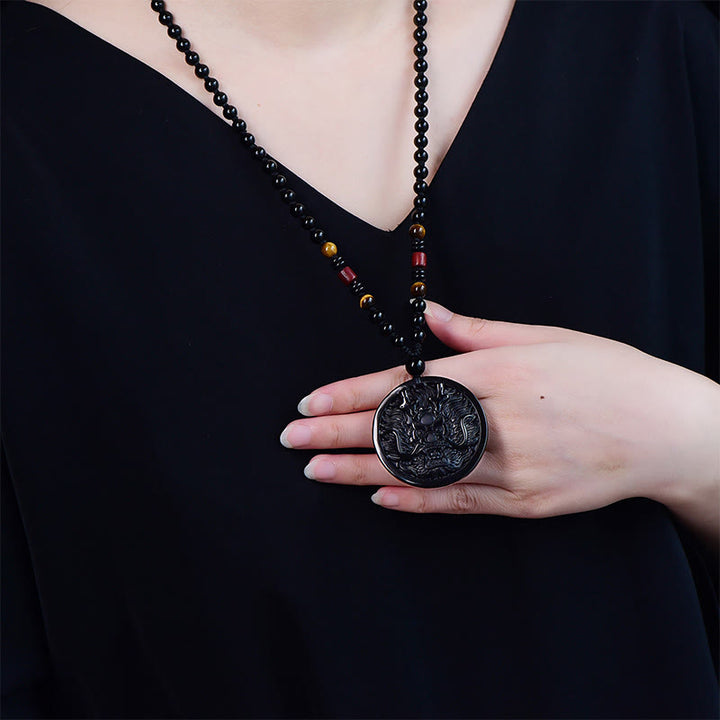 Buddha Stones Ketting van een draak, zwarte obsidiaan, die transformatie en vervulling symboliseert. - image 2