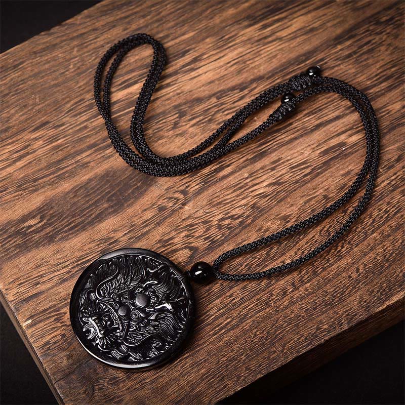 Buddha Stones Ketting van een draak, zwarte obsidiaan, die transformatie en vervulling symboliseert. - image 8