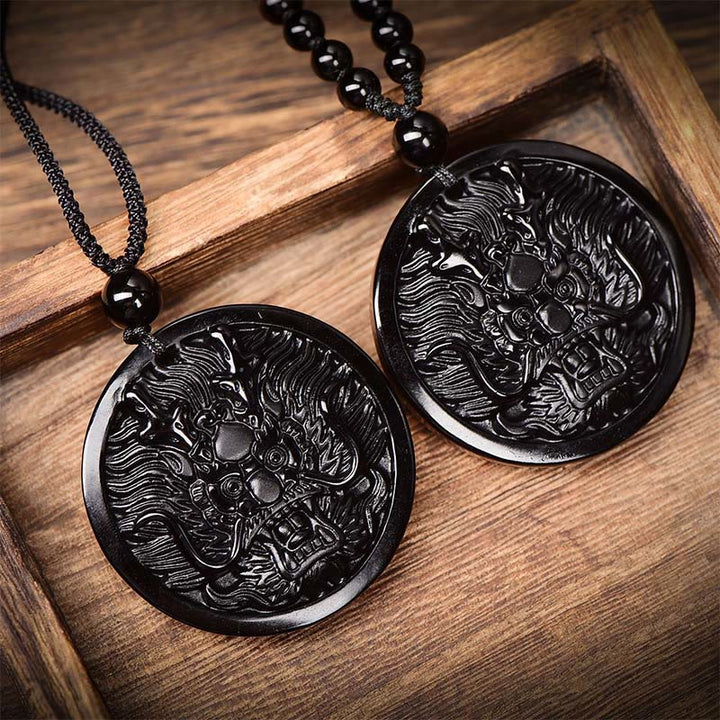 Buddha Stones Ketting van een draak, zwarte obsidiaan, die transformatie en vervulling symboliseert. - image 9
