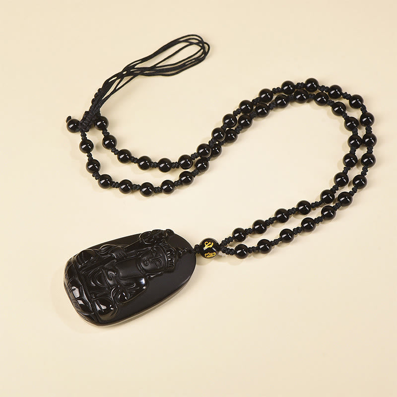 Buddha Stones Ksitigarbha Boeddha-patroon Zwarte Obsidiaan Vervulling Ketting - image 1