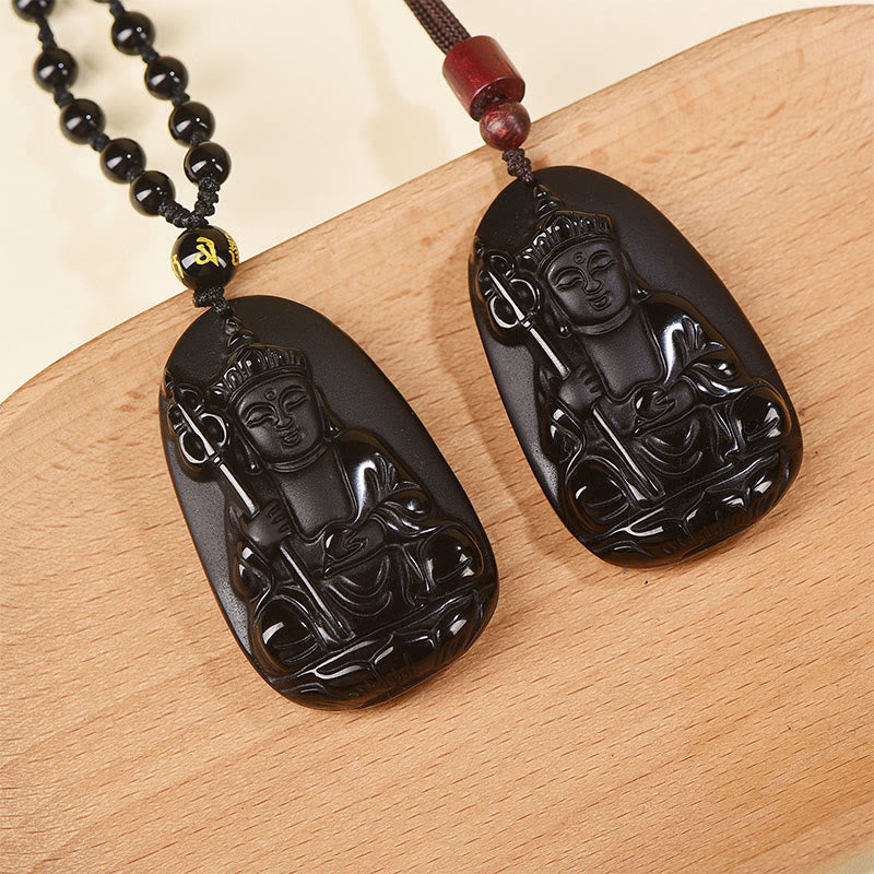 Buddha Stones Ksitigarbha Boeddha-patroon Zwarte Obsidiaan Vervulling Ketting - image 9