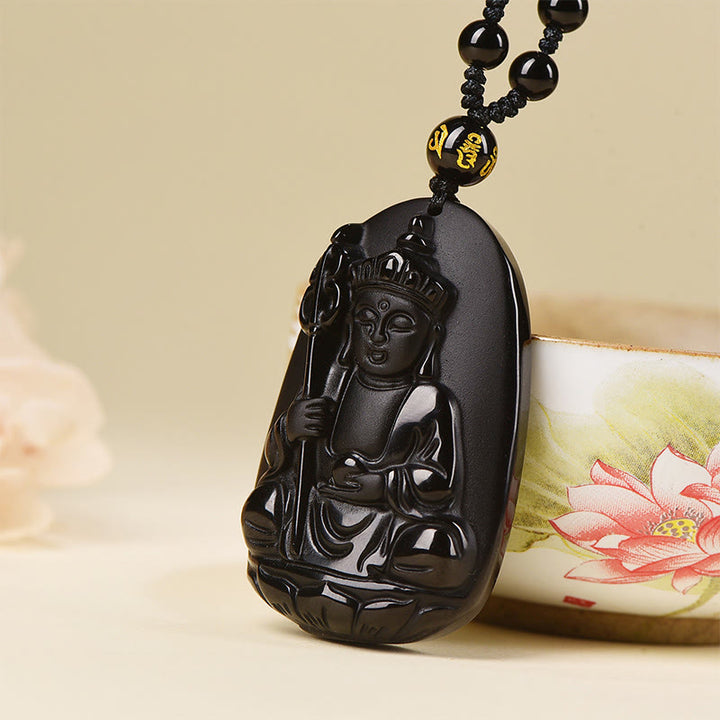 Buddha Stones Ksitigarbha Boeddha-patroon Zwarte Obsidiaan Vervulling Ketting - image 2