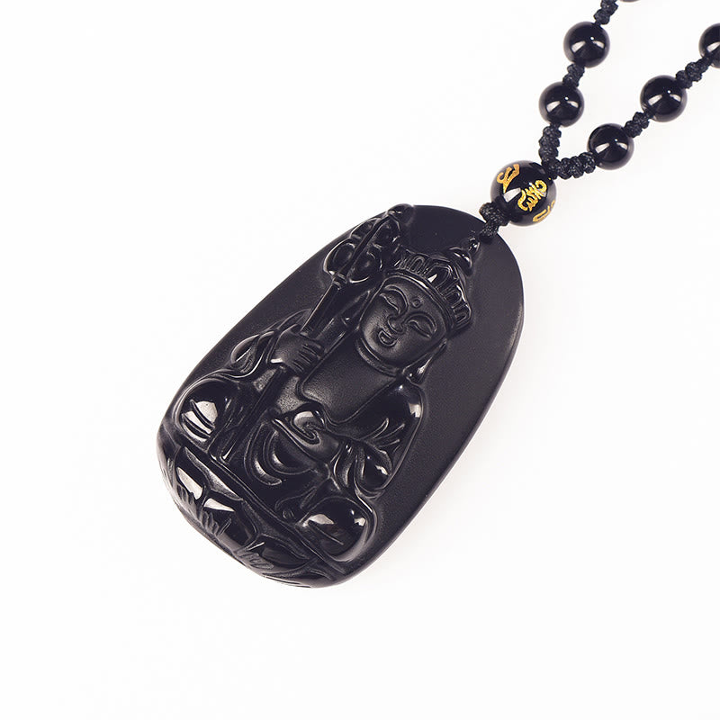 Buddha Stones Ksitigarbha Boeddha-patroon Zwarte Obsidiaan Vervulling Ketting - image 4