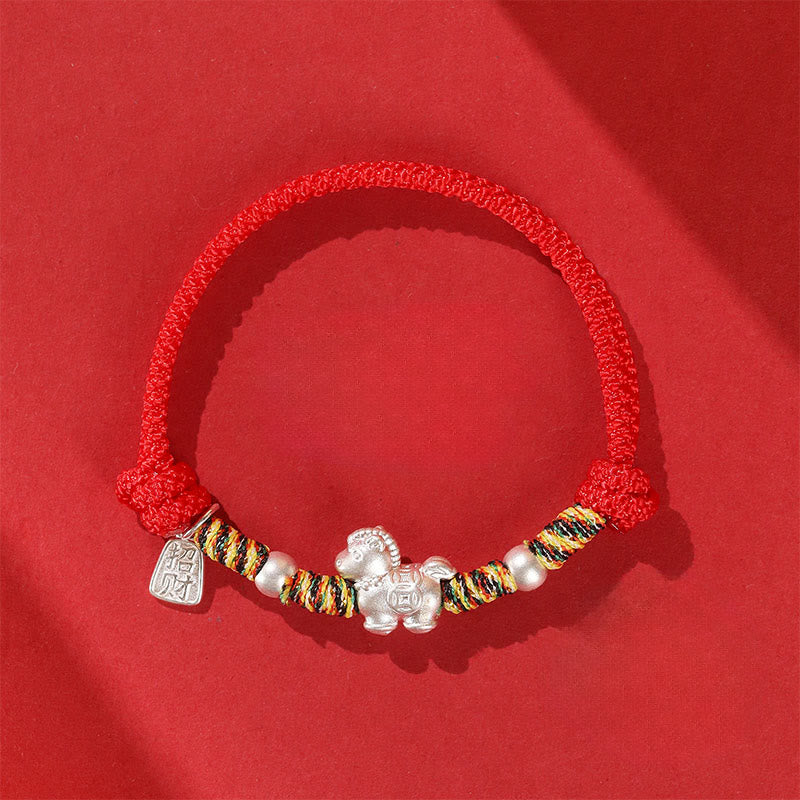 Buddha Stones Handgemaakte Armband van 999 sterling zilver, symbool van vrijheid en het Jaar van het Paard. - Rood touw (Polsomtrek: 14-21 cm) - image 0