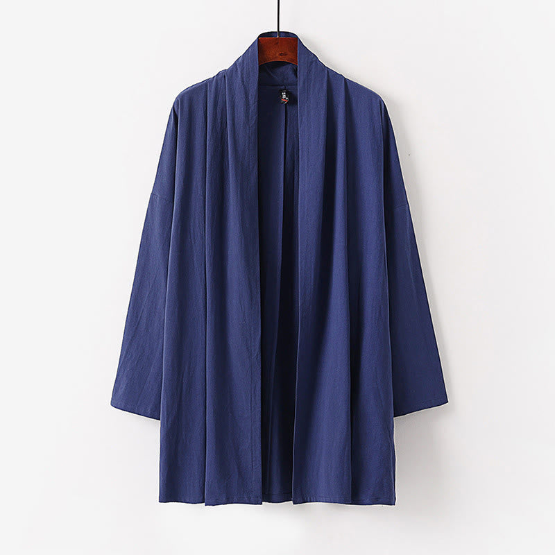 Buddha Stones Lente/Herfst Effen Kleur Lange mouw Middellange Open Voorkant Heren Kimono - Staalblauw - US/UK/AU54, EU64 (9XL) - image 8