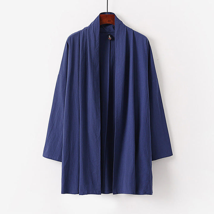 Buddha Stones Lente/Herfst Effen Kleur Lange mouw Middellange Open Voorkant Heren Kimono - Staalblauw - US/UK/AU54, EU64 (9XL) - image 8
