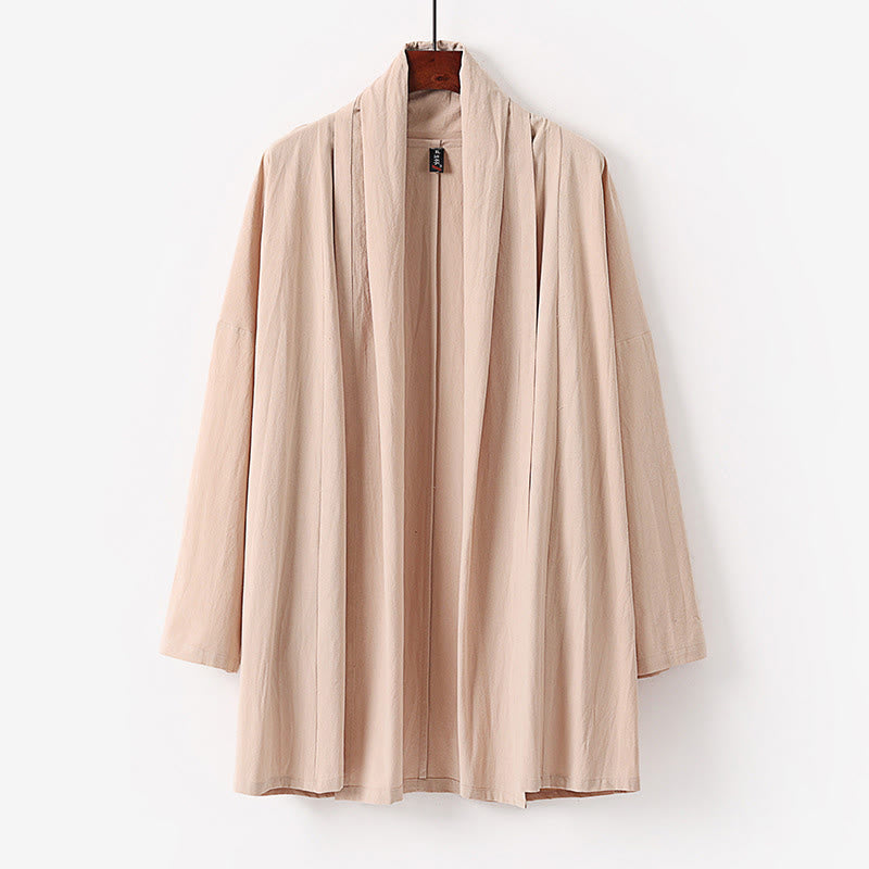 Buddha Stones Lente/Herfst Effen Kleur Lange mouw Middellange Open Voorkant Heren Kimono - PeachPuff - US/UK/AU54, EU64 (9XL) - image 2