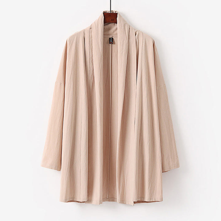 Buddha Stones Lente/Herfst Effen Kleur Lange mouw Middellange Open Voorkant Heren Kimono - PeachPuff - US/UK/AU54, EU64 (9XL) - image 2