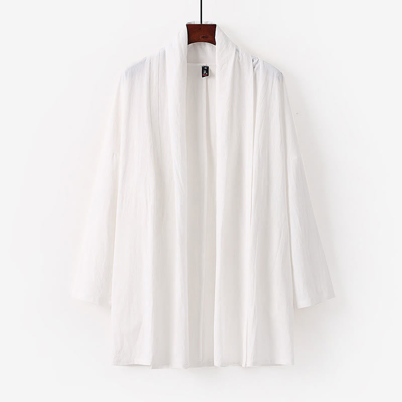 Buddha Stones Lente/Herfst Effen Kleur Lange mouw Middellange Open Voorkant Heren Kimono - Wit - US/UK/AU54, EU64 (9XL) - image 9