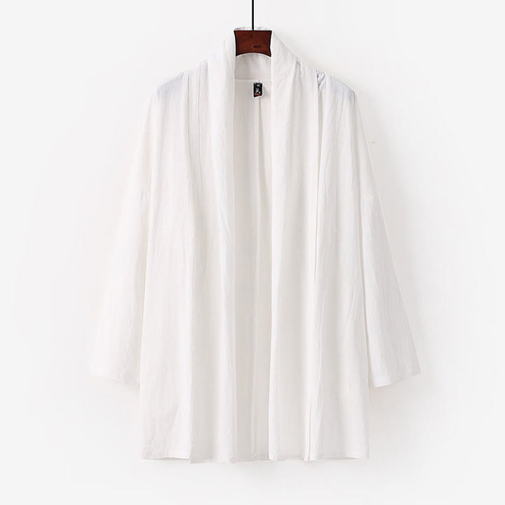 Buddha Stones Lente/Herfst Effen Kleur Lange mouw Middellange Open Voorkant Heren Kimono - Wit - US/UK/AU54, EU64 (9XL) - image 9
