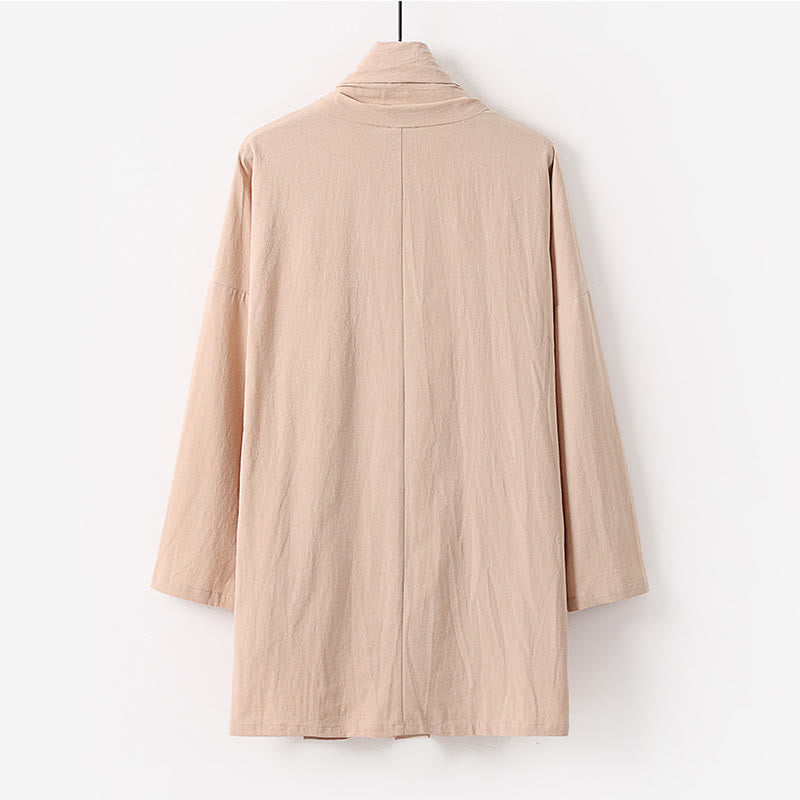 Buddha Stones Lente/Herfst Effen Kleur Lange mouw Middellange Open Voorkant Heren Kimono - image 3
