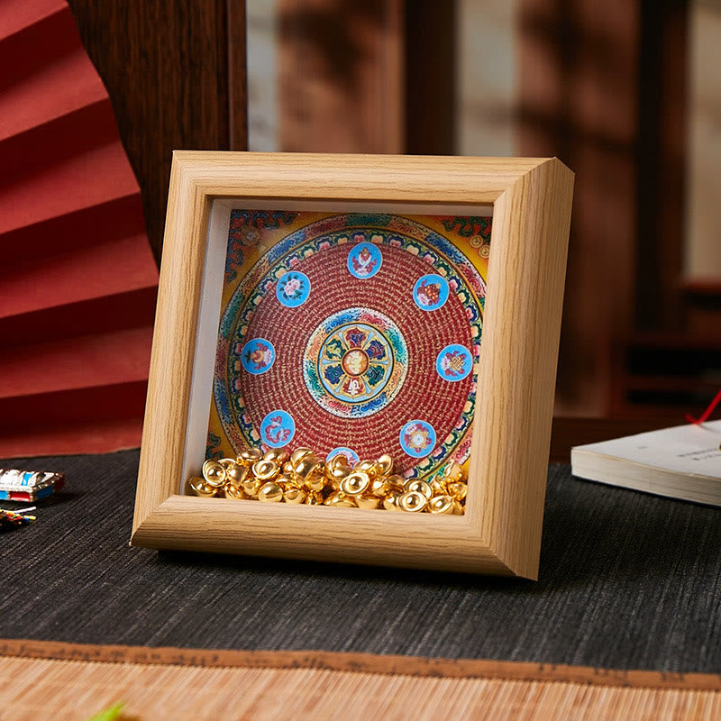Buddha Stones Tibetaanse Om Mani Padme Hum Gouden Ingot Thangka Fotolijst Ornament Home Decor - Stijl 1 - Gele MDF-plaat (10*10*4 cm) - image 0