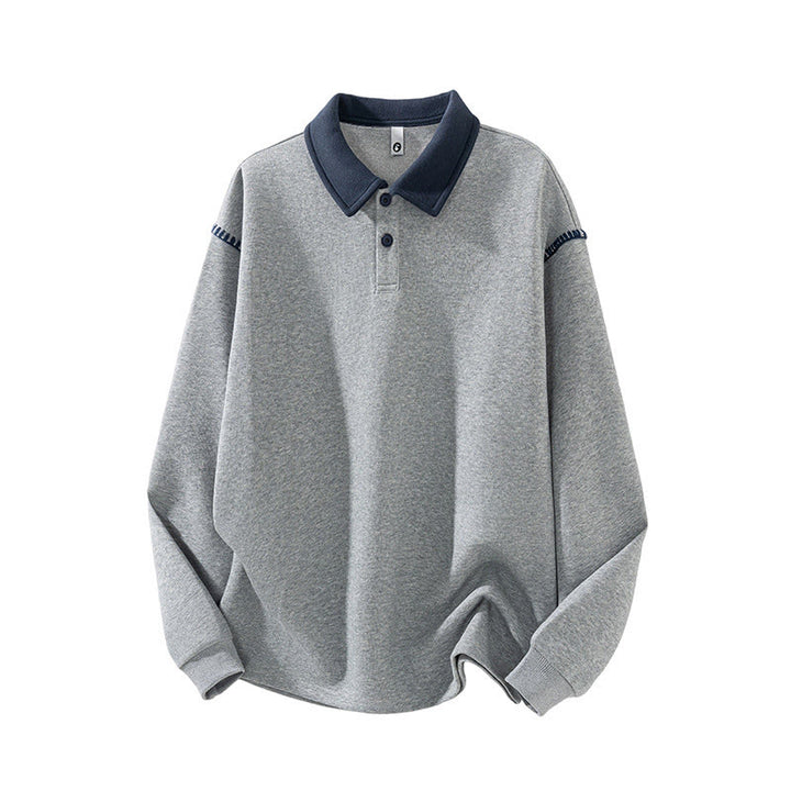 Buddha Stones Herensweatshirt met polokraag en knoopsluiting, gemaakt van katoen. - Lichtgrijs - US/UK/AU44, EU54 (4XL) - image 1