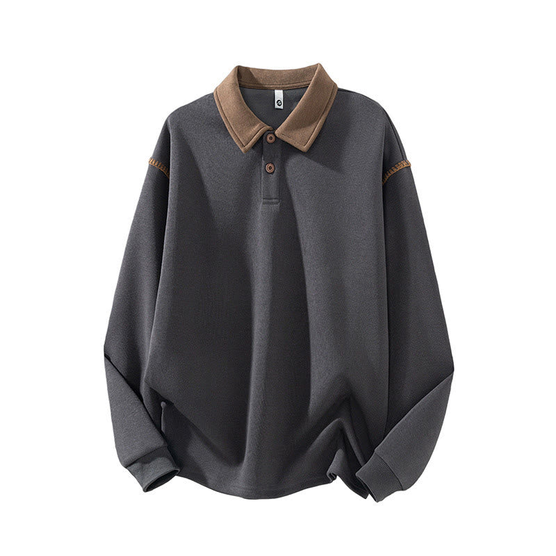 Buddha Stones Herensweatshirt met polokraag en knoopsluiting, gemaakt van katoen. - Donkergrijs - US/UK/AU44, EU54 (4XL) - image 3