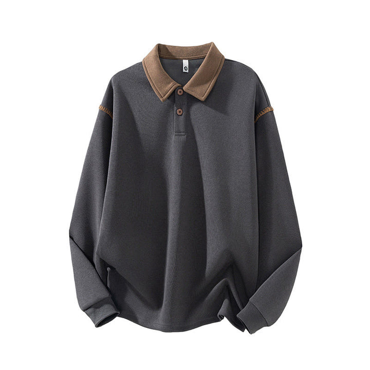 Buddha Stones Herensweatshirt met polokraag en knoopsluiting, gemaakt van katoen. - Donkergrijs - US/UK/AU44, EU54 (4XL) - image 3