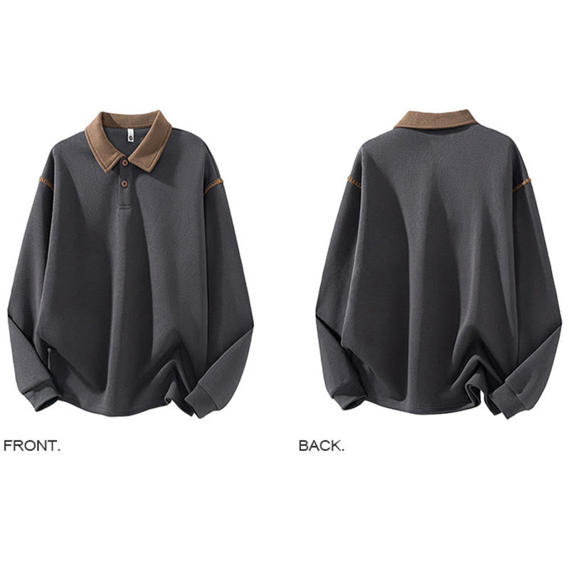 Buddha Stones Herensweatshirt met polokraag en knoopsluiting, gemaakt van katoen. - image 4