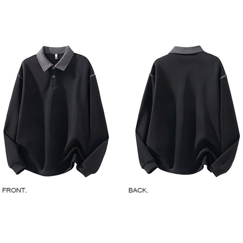 Buddha Stones Herensweatshirt met polokraag en knoopsluiting, gemaakt van katoen. - image 6