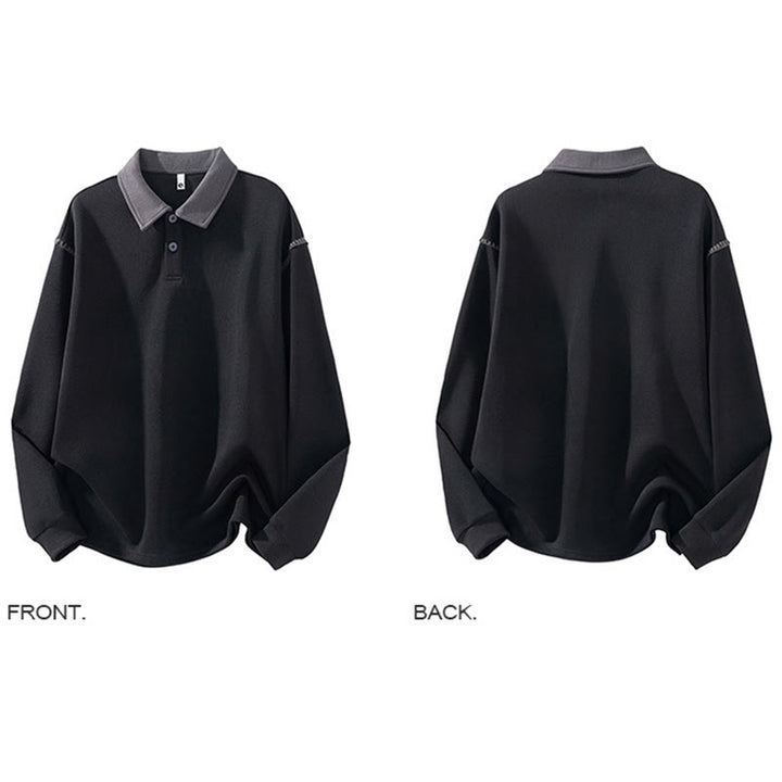 Buddha Stones Herensweatshirt met polokraag en knoopsluiting, gemaakt van katoen. - image 6