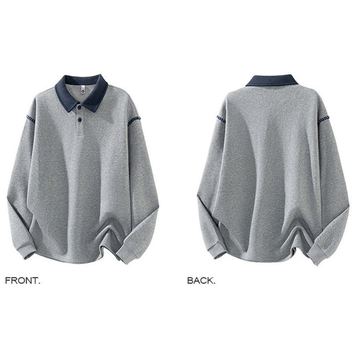 Buddha Stones Herensweatshirt met polokraag en knoopsluiting, gemaakt van katoen. - image 2