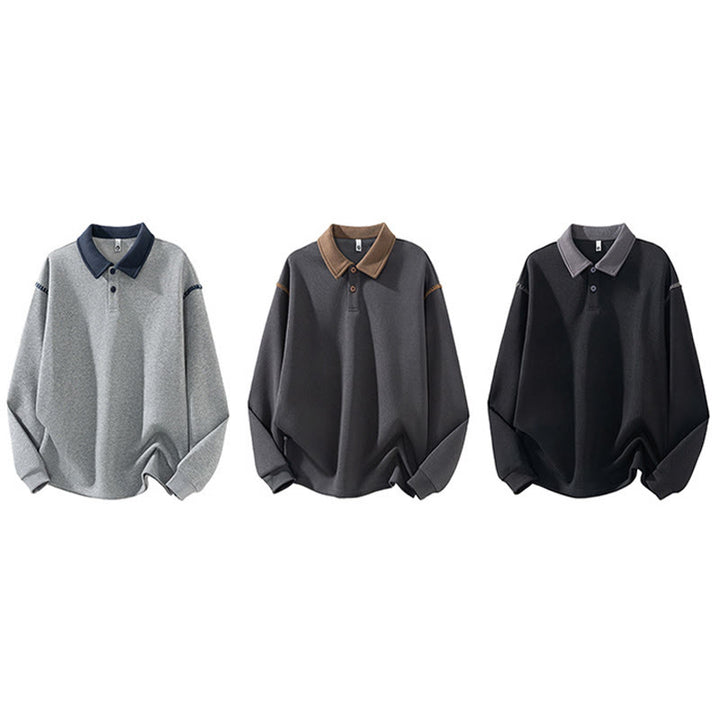 Buddha Stones Herensweatshirt met polokraag en knoopsluiting, gemaakt van katoen. - image 12