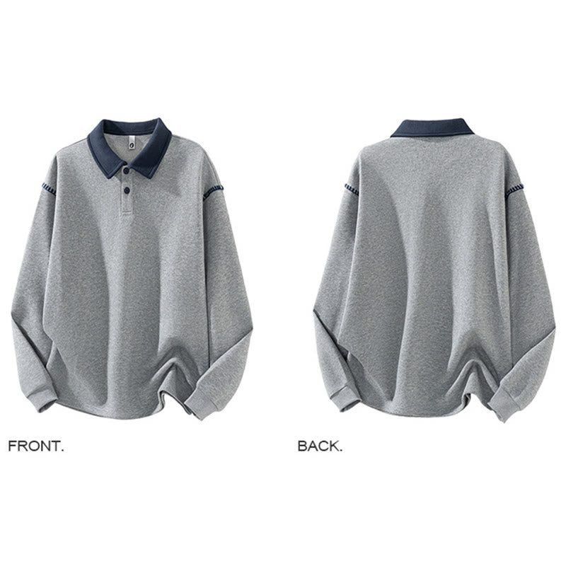 Buddha Stones Herensweatshirt met polokraag en knoopsluiting, gemaakt van katoen. - image 2
